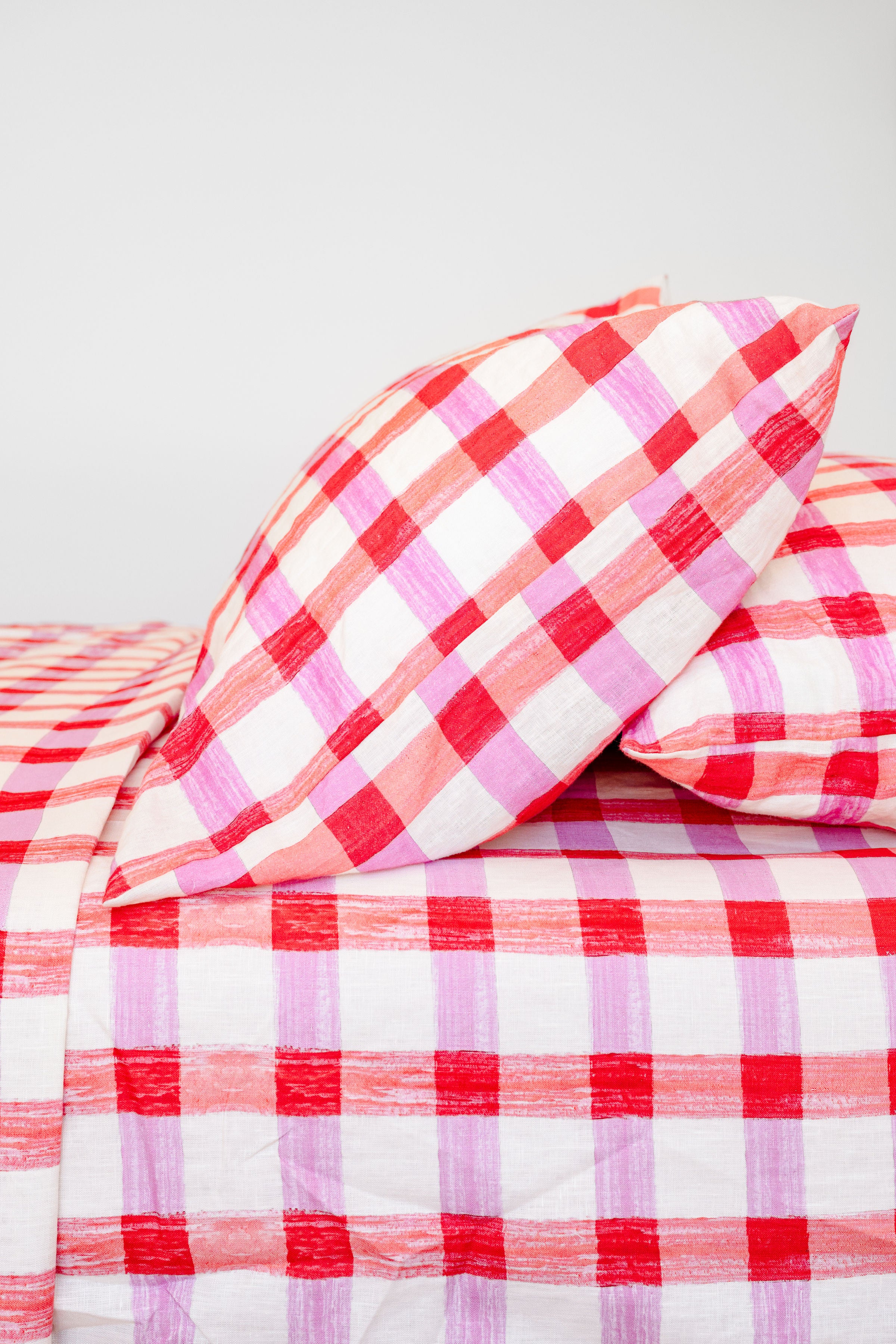 Pink Check Pillow Case Set
