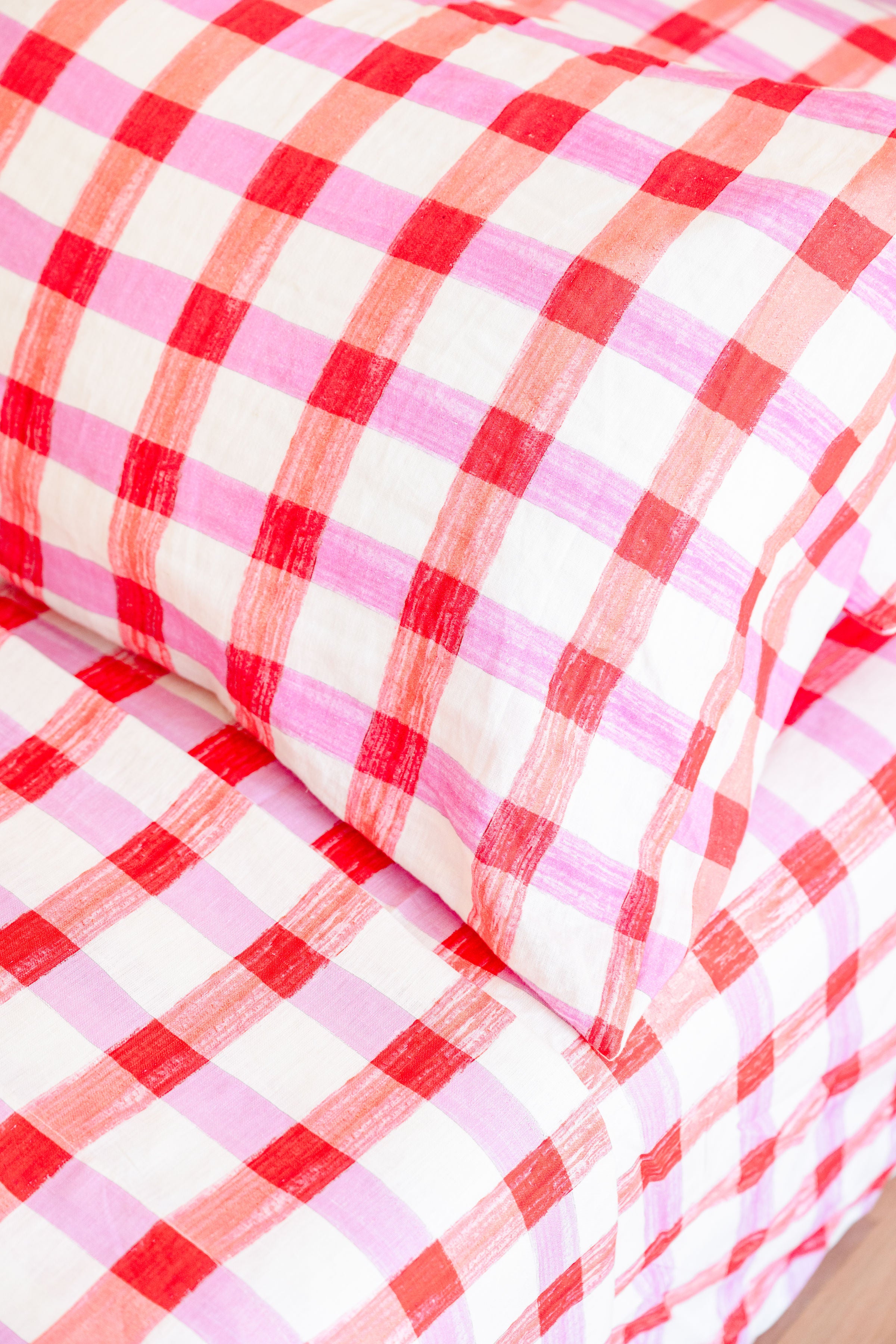 Pink Check Pillow Case Set