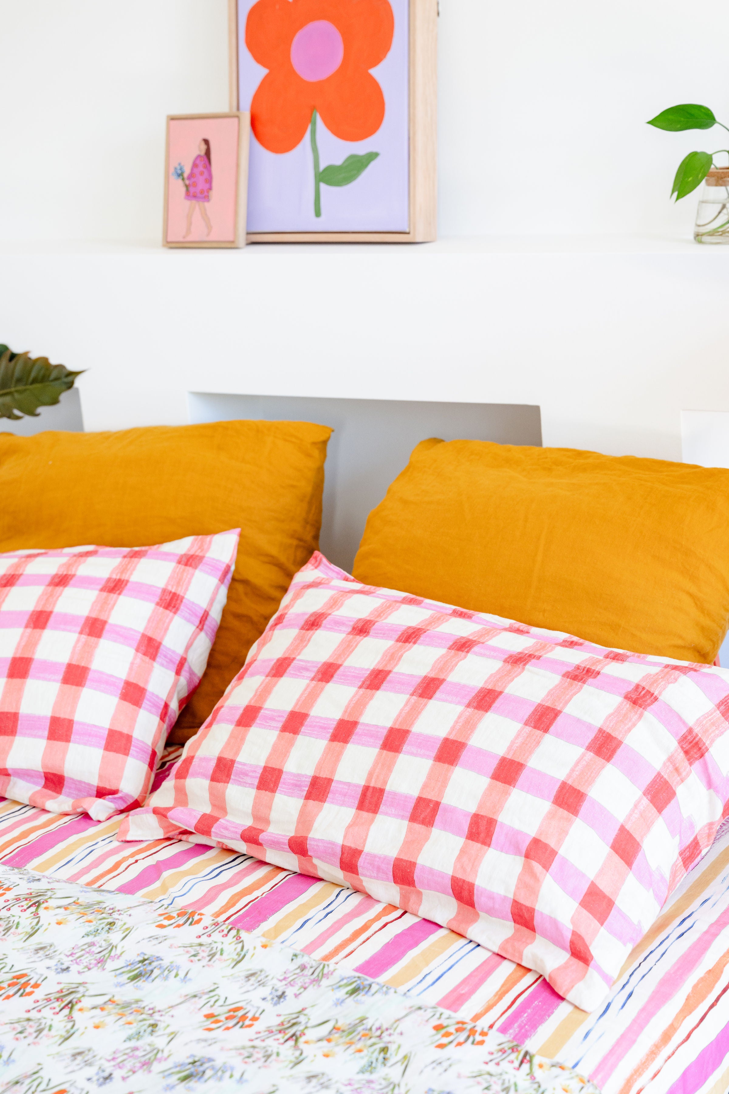 Pink Check Pillow Case Set
