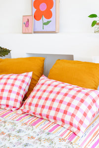 Pink Check Pillow Case Set