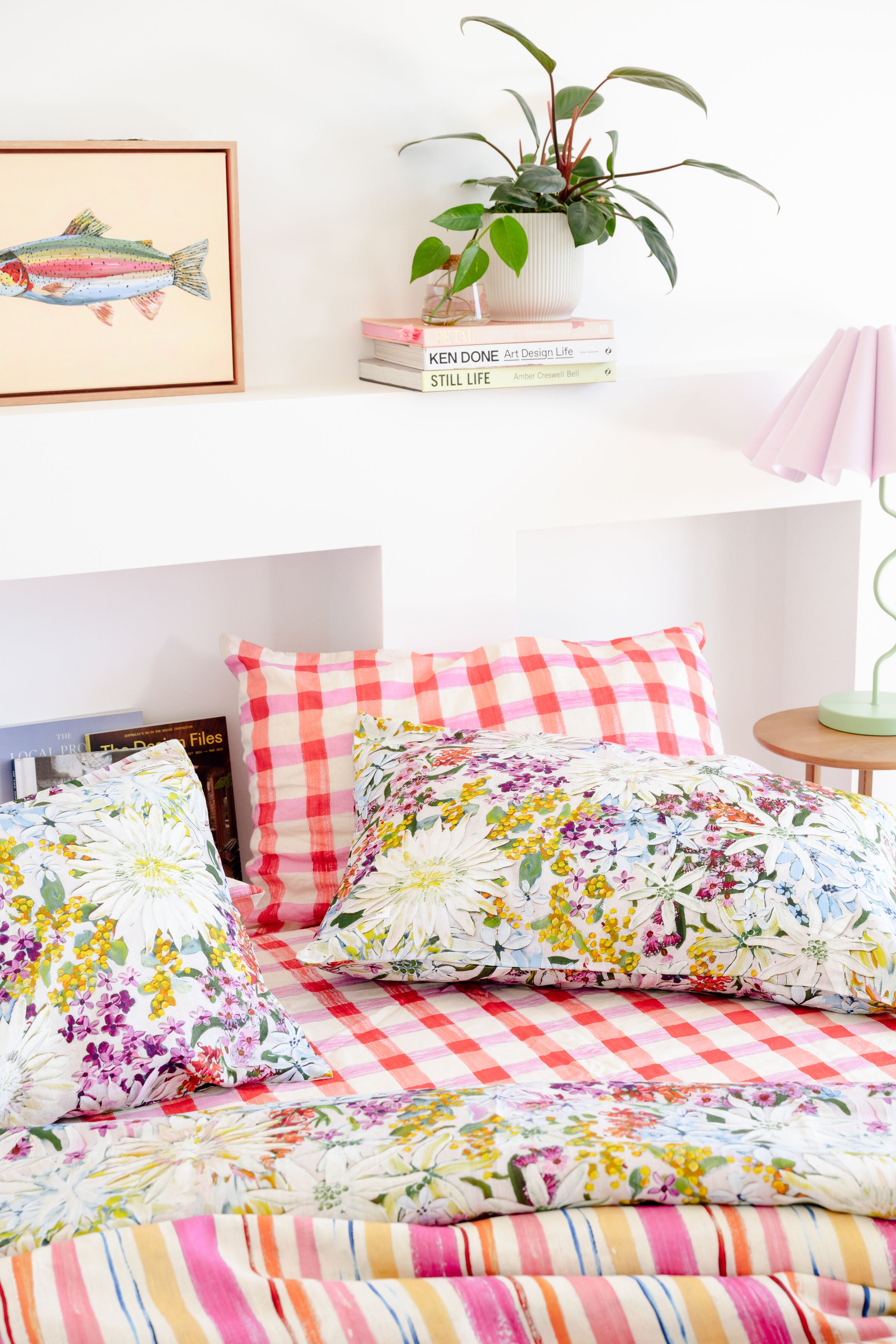 Pink Check Pillow Case Set