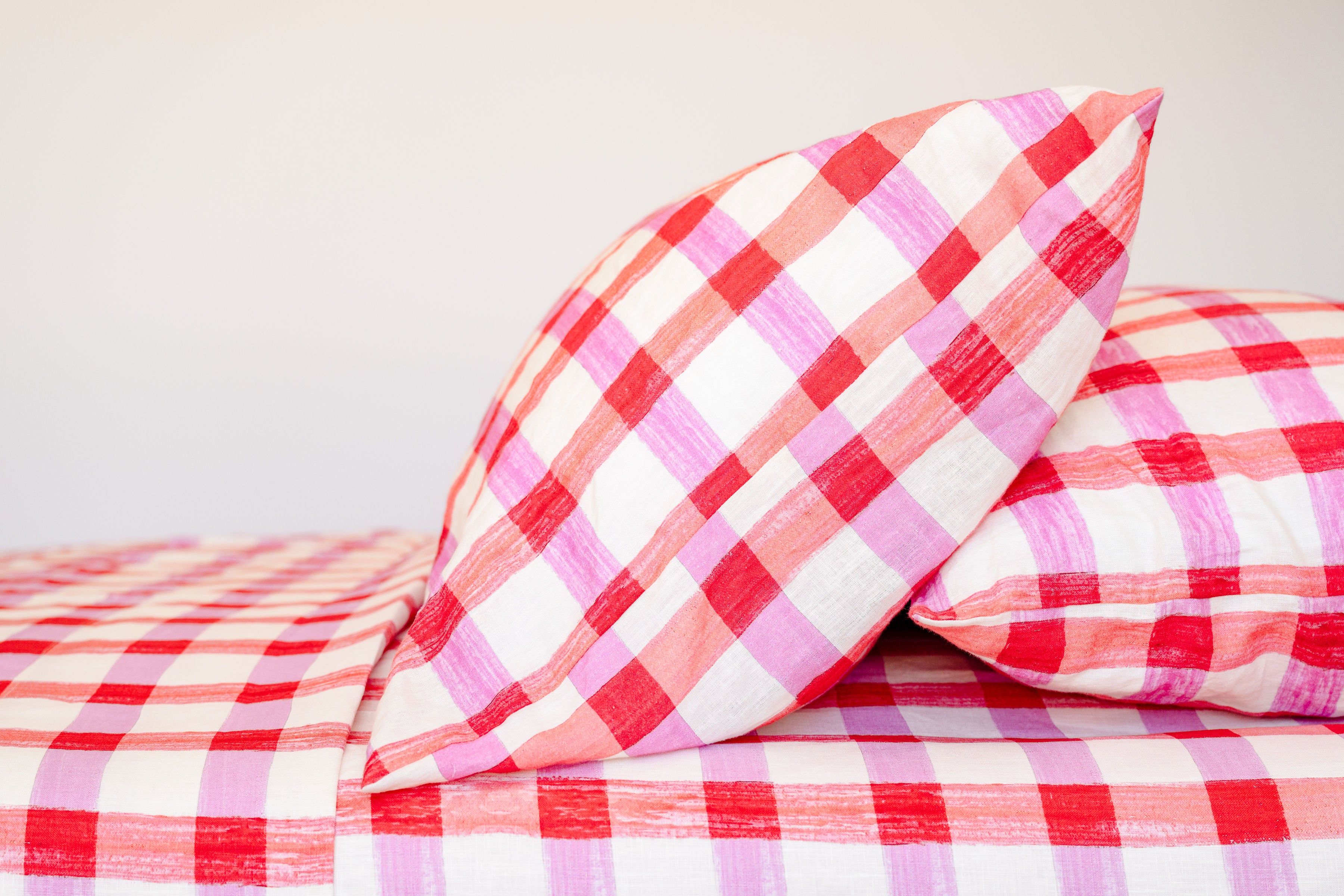 Pink Check Pillow Case Set